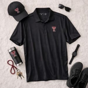 Antiqua Black S Sleeve 1/4 Button TEXAS TECH Polyester Polo Shirt. Mens Size 2XL